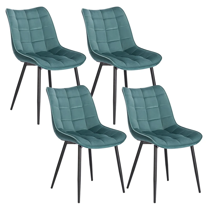 Eetkamerstoelen – Stoelen – Lederlook Stoelen – Metalen Poot – Ergonomisch Design – Antislip Voetdoppen - Fluweel Turksgroen