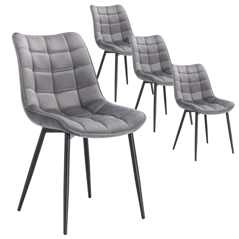 Eetkamerstoelen – Stoelen – Lederlook Stoelen – Metalen Poot – Ergonomisch Design – Antislip Voetdoppen - Fluweel Lichtgrijs