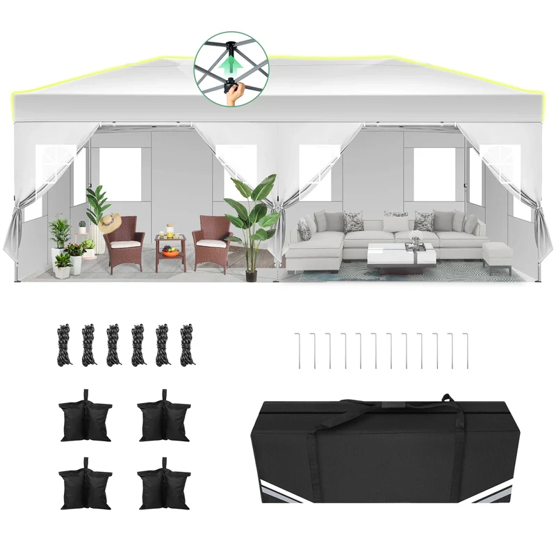 Pop-Up Tent – Partytent – Tuin Tent – Markt Tent – Waterdicht 210D Oxford Polyester – Verstelbare Hoogte – UPF 50+ Zonbescherming - Wit