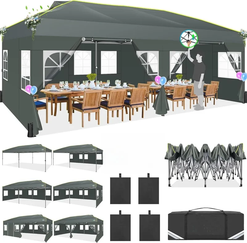 Pop-Up Tent – Partytent – Tuin Tent – Markt Tent – Waterdicht 210D Oxford Polyester – Verstelbare Hoogte – UPF 50+ Zonbescherming - Grijs