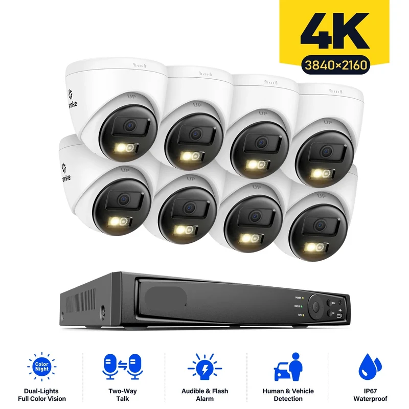 Beveiligingsset – 8-kanaals Camera Installatieset – Video Bewaking – 4K Beveiliging – 8MP Camera’s – Mens- En Voertuigdetectie - Ingebouwde HDD: 1T