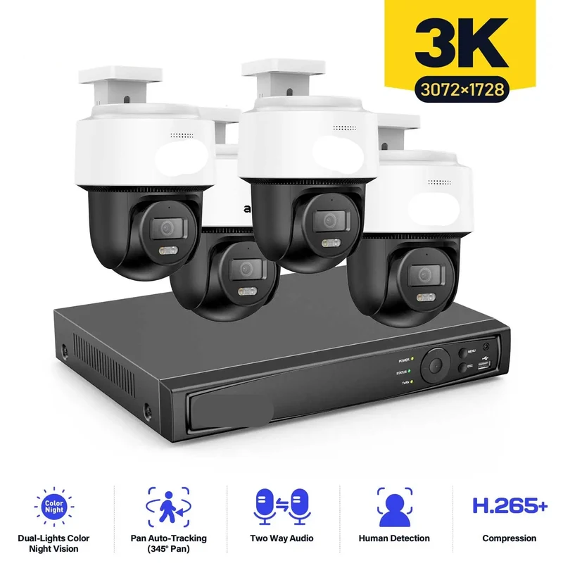 Bewakingssysteem – Beveiligingscamera – Domecamera – Netwerkcamera – Mensdetectie – 12MP Beeld – 4K Recorder - Ingebouwde HDD: 1T