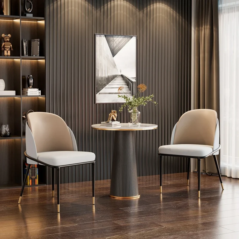Eetkamerstoelen – Stoelen – Eettafelstoelen – Comfortabele Stoelen – Microfiber Siliconenleder – Metalen Frame – Eucalyptus Hout - Offwhite en Grijs