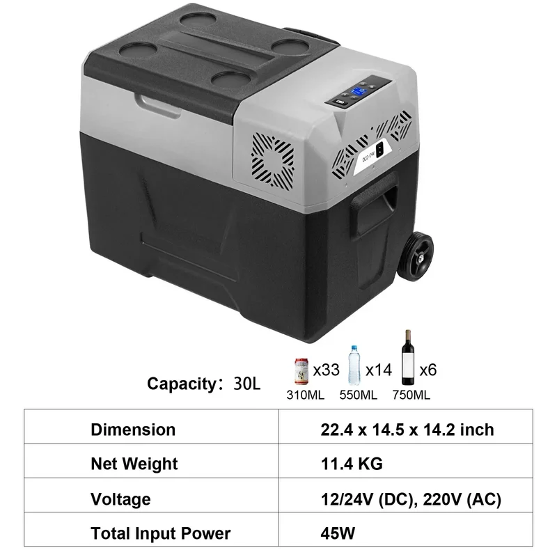 Auto Koelbox – Draagbare Koelbox – Thermo Koelbox – Camping Koelbox – 30 Liter – 12/24V En 220V – Instelbare Temperatuur