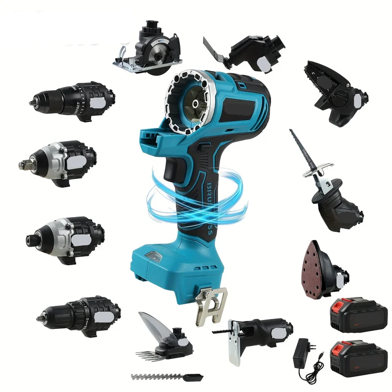 Combitool – Multigereedschap – Multitool – Accutool – Roterende Tool – 18V Draadloos – 12-in-1 Met LED Werkverlichting – Borstelloze Motor – Blauw