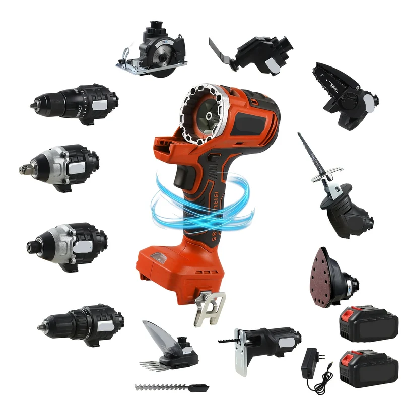 Multitool – Elektrisch Multigereedschap – Accu Zaag – Oscillerende Tool – Draadloze Boormachine – 12-in-1 – 18V Borstelloze Motor – LED Werklicht – Rood