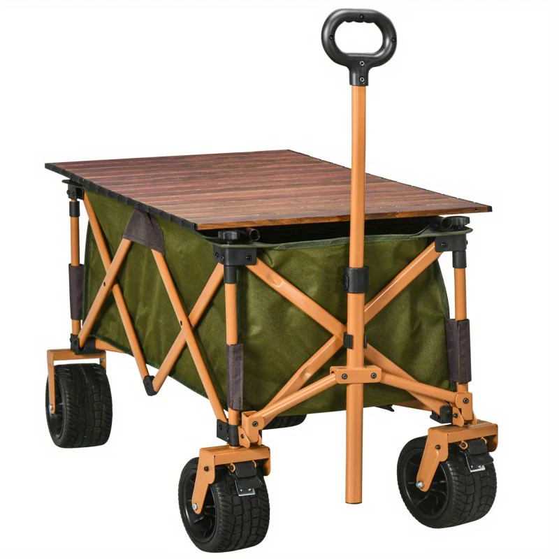Bollerwagen – Bolderkar – Transportkar – Strandkar – Bolderwagen – Opvouwbaar – Draagvermogen 120 kg – Met Opvouwbaar Tafelblad – Groen