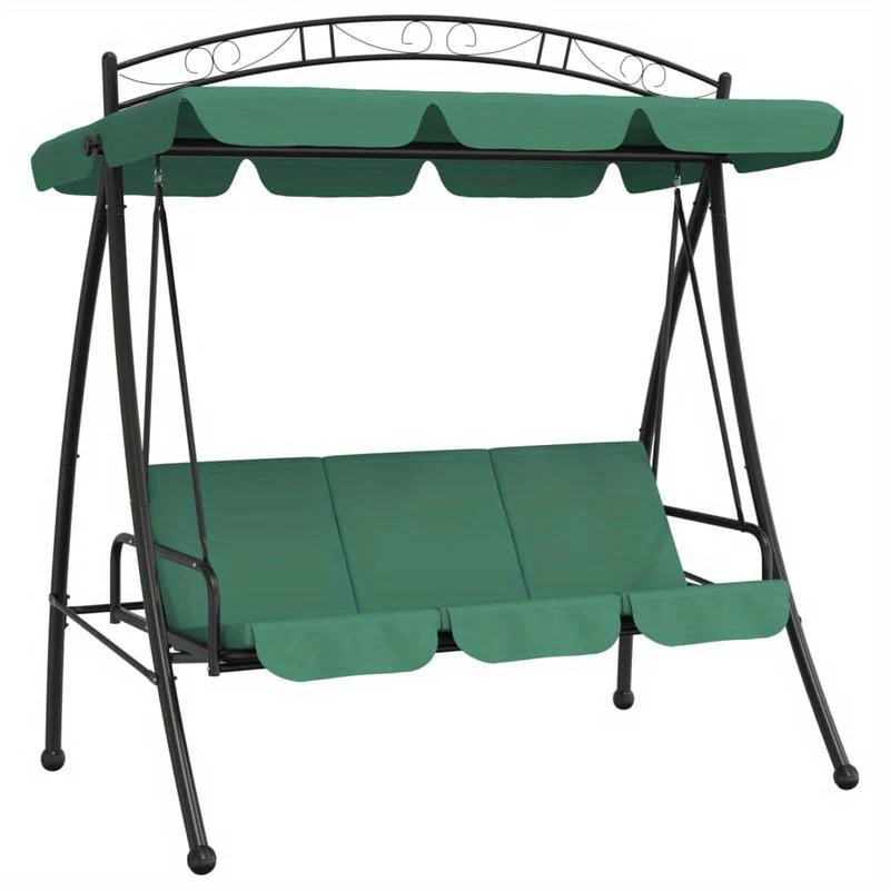 Schommelbank – Schommelstoel – Loungestoel – Relaxbank – Tuinbank – Met Groene Canopy – 198 cm – Staal en Textiel