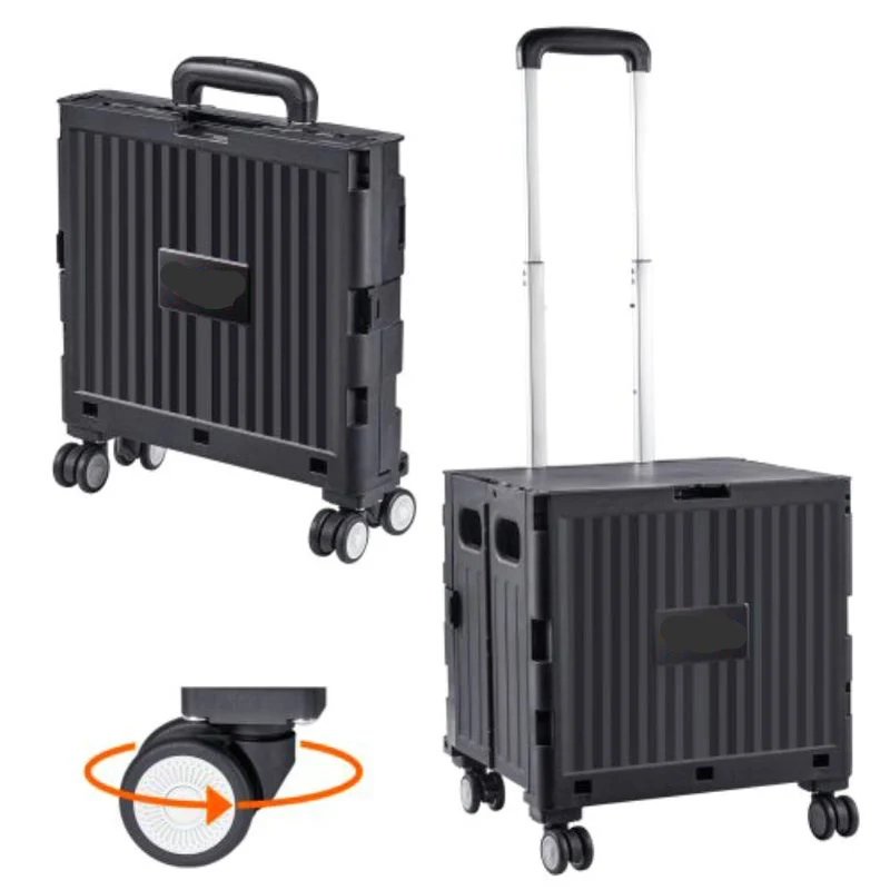 Boodschappenkar – Winkelwagen – Trolley – Transportkar – Inklapbare Kar – Draagkracht 24,9 kg – Allterrain Rubber Wielen – Compact & Lichtgewicht – Zwart