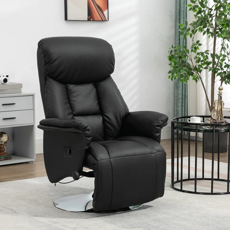 Relaxfauteuil – Relaxstoel – TV Stoel – Draaifauteuil – Zitstoel – Kunstleer – Draaibaar met Verstelbare Rugleuning – Voetensteun – Zwart – Max 150 kg