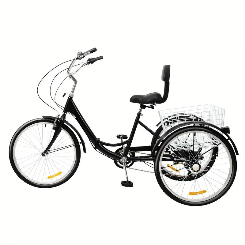 Driewieler Voor Volwassenen – Vouwfiets – Fiets Met Drie Wielen – Mobiliteitstricycle – Opvouwbare Driewieler – 24 Inch – Aluminium Frame – 7 Versnellingen – Inclusief Mand – Compact Opvouwbaar – Zwart