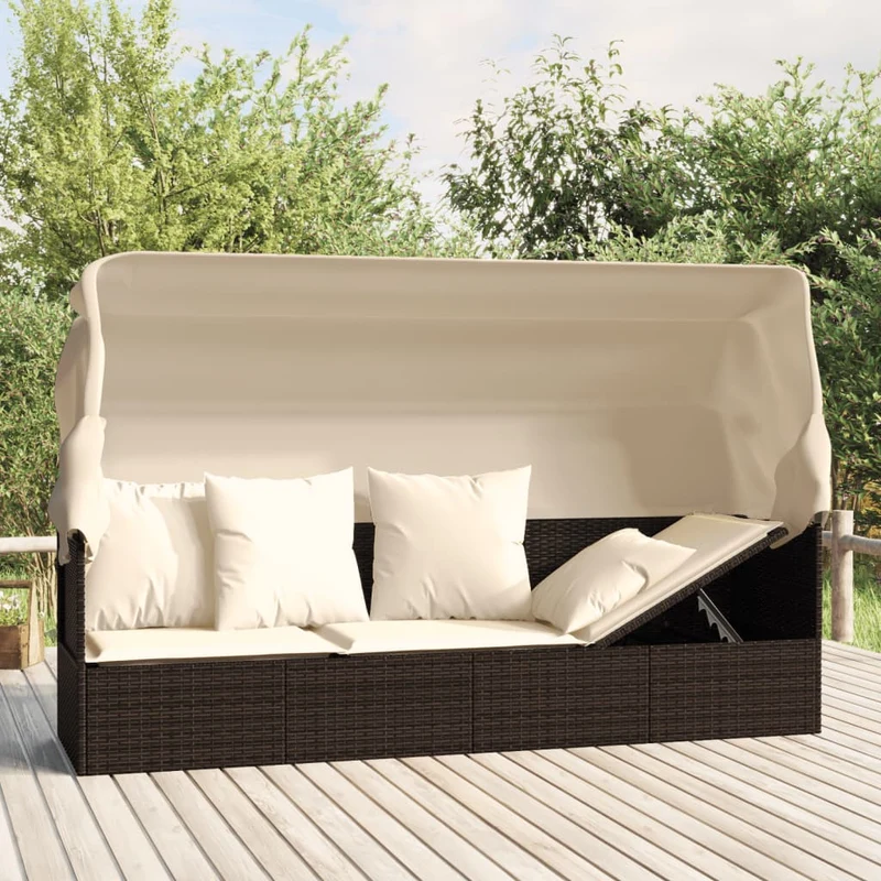 Loungebed – Tuinbed – Balkonbed – Relaxbed – Poly Rattan – Verstelbare Zonwering – Comfortabele Kussens