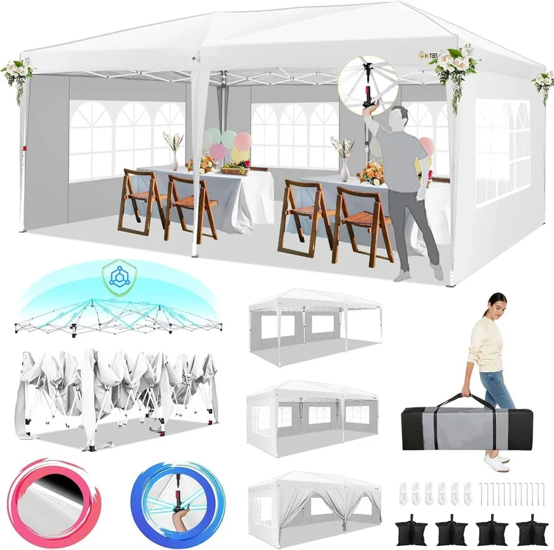 Pop-Up Partytent – Pop-Up Tent – Gazebo – Evenemententent – Feesttent – Waterdichte Oxford-Kap – 3x6 Meter – Met 6 Afneembare Zijwanden - Wit