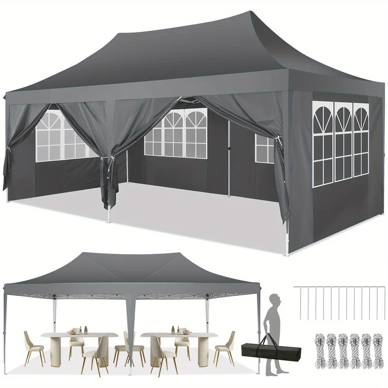 Partytent – Evenemententent – Vouwtent – Advantent – Feesttent – 3×6 Meter – Afneembare Zijwanden – Stevige Hexagonale Poten – Grijs