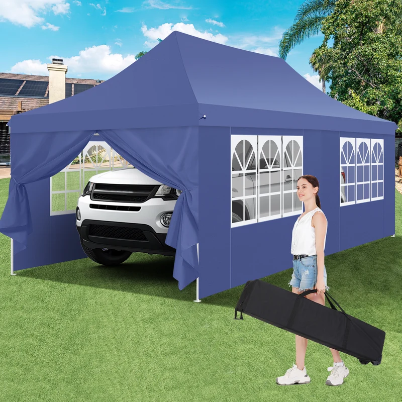 Partytent – Paviljoen – Vouwtent – Easy-up Tent – Feesttent – 3x6 m – 6 Zijwanden – Snelle Opzet Pop-up - Donkerblauw