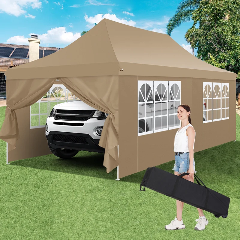 3x6m Vouwtent – Partytent – Pop-up Tent – Zonnetent – Eventtent – 6 Zijwanden – UV 50+ Zonbescherming – Eenvoudige Opzet – Khaki