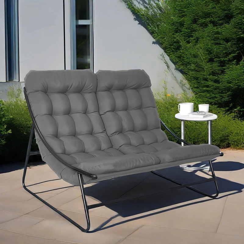 Tuinbank – Buitenbank – Balkonbank – Terrasbank – Garden Sofa – Grijs – Weerbestendig Met Metaal Frame – Inclusief Afneembare Kussens