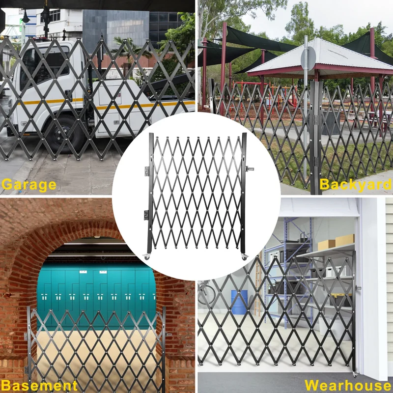Inklapbare Beveiligingspoort – Veiligheidsdeur – Uitklapbare Poort – Afsluitbare Barrière – Verstelbare Breedte – Stalen Constructie - Zwart - 2x2.28m