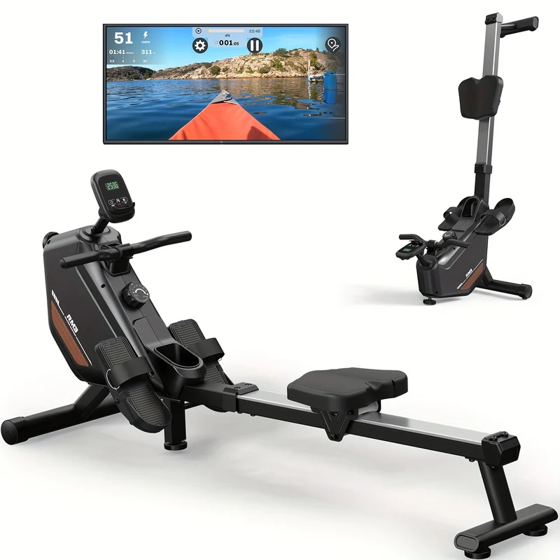Roeitrainer – Roeimachine – Fitnessapparaat – Thuisfitness – Inklapbaar – 16 Weerstandsniveaus – Draadloze Verbinding - Zwart