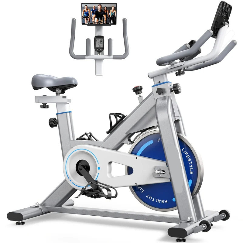 Fitnessfiets – Indoor Cycling Bike – Hometrainer – Trainingsfiets – Compact – 300 Watt Weerstand – Stabiel Frame - Grijs