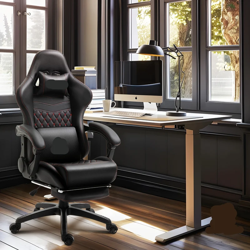 Ergonomische Bureaustoel – Gamestoel – Bureaustoel Met Hoogteverstelling – Draaibare Bureaustoel – Kunstleren Zitting – Metalen Frame – 5 Wielen Voor Mobiliteit - Zwart