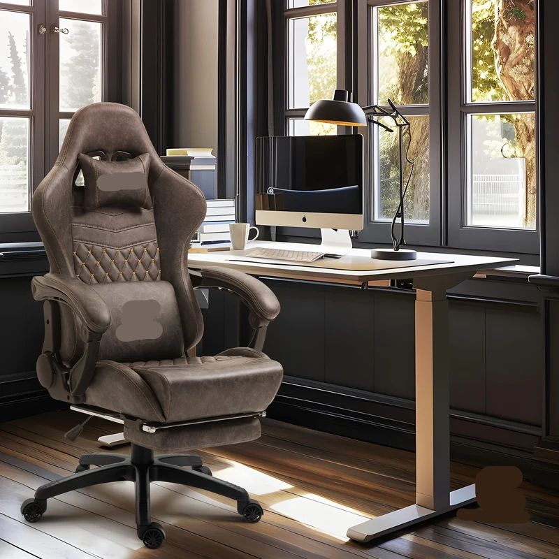 Gaming Stoel – Bureaustoel – Werkstoel – Draaistoel – Retro Stoel – Verstelbare Zithoogte – Kunstleder Bekleding - Bruin
