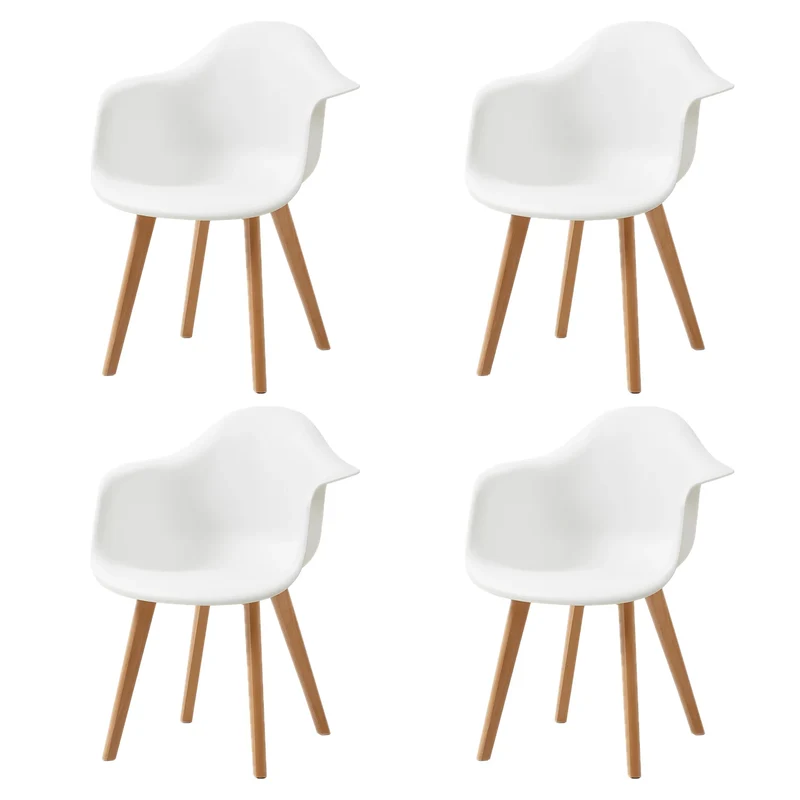Eetkamerstoelen - Eetstoelen - Keukenstoelen - Set van 4 - Minimalistisch Retro Modern Stijl - met Rugleuning - Voor Keuken - Eetgedeelte - Kunstof Zitje - Beuken Poten - 43 x 47 x 81.5 cm - Wit