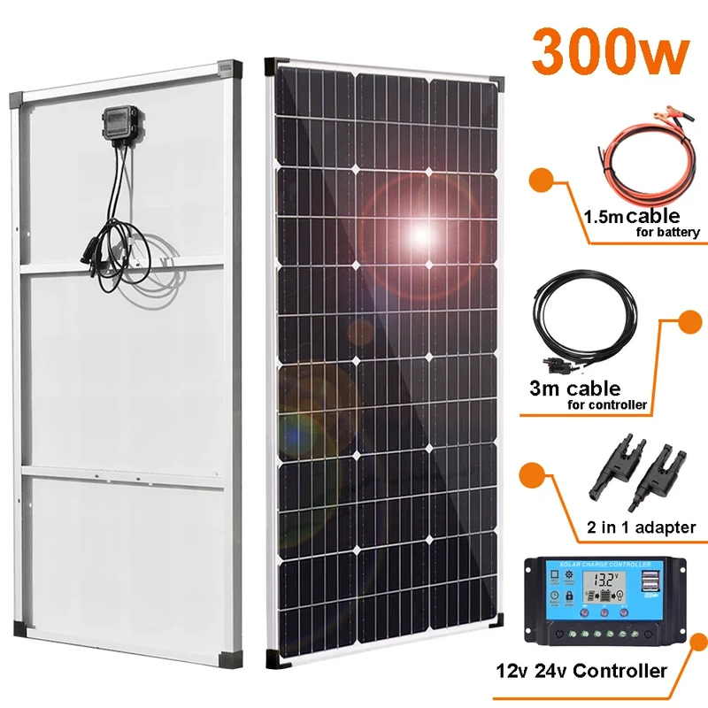 Zonnepaneel - Zonnepanelen - Zonne-energie - Zonne-kit - 12V Module - Aluminium Frame Lichtgewicht Fotovoltaïsch Paneelsysteem - 300W - Waterdicht - voor Boot - Camper - Caravan - RV - Tuin
