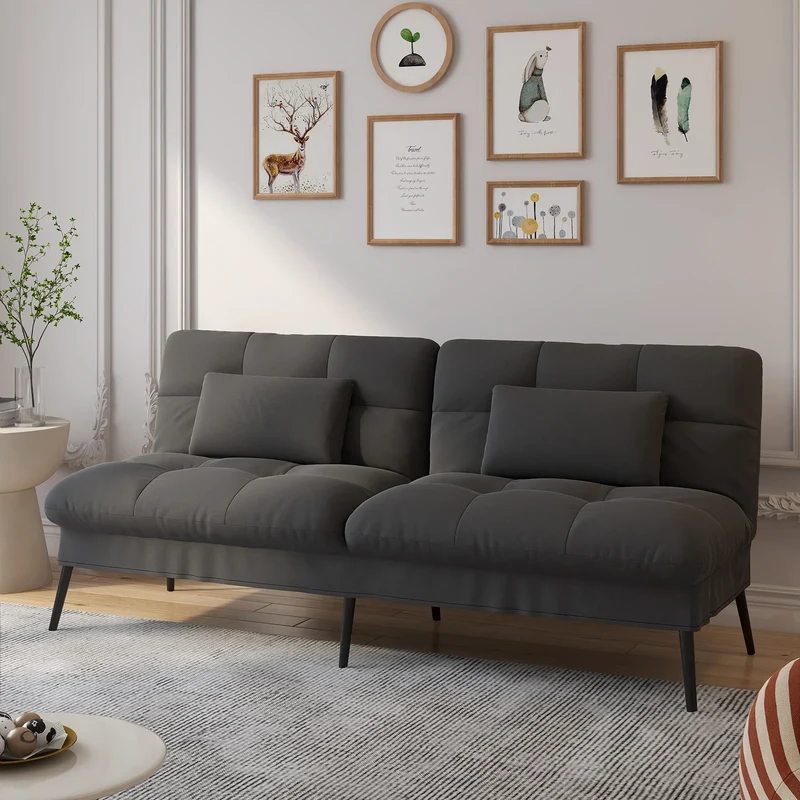 Hoekbank Met Slaapfunctie – 3-Zitsbank – Slaapbank – Loungebank – Verstelbare Rugleuning – Katoenen Fluweel – Metalen Frame - Zwart