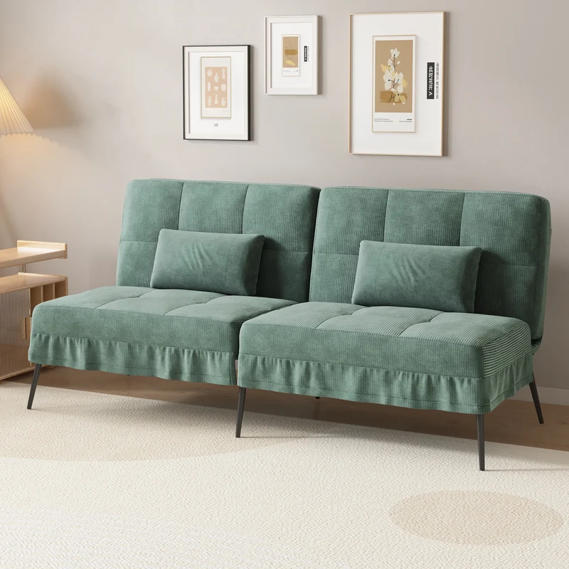 Hoekbank Met Slaapfunctie – 3-Zitsbank – Slaapbank – Loungebank – Verstelbare Rugleuning – Katoenen Fluweel – Metalen Frame - Lichtgroen