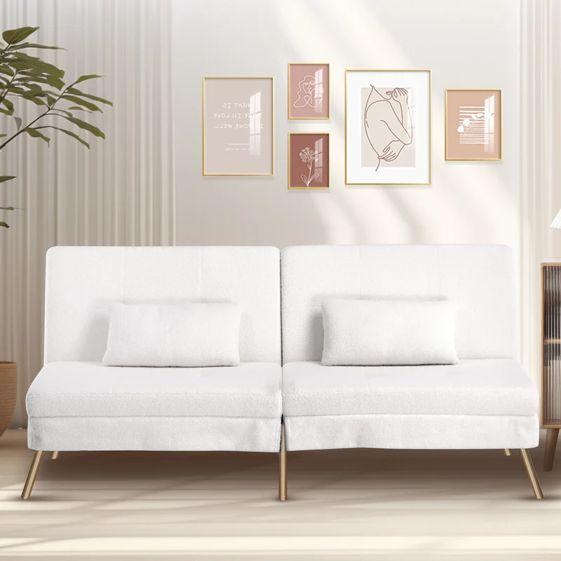 Hoekbank Met Slaapfunctie – 3-Zitsbank – Slaapbank – Loungebank – Verstelbare Rugleuning – Katoenen Fluweel – Metalen Frame - Wit