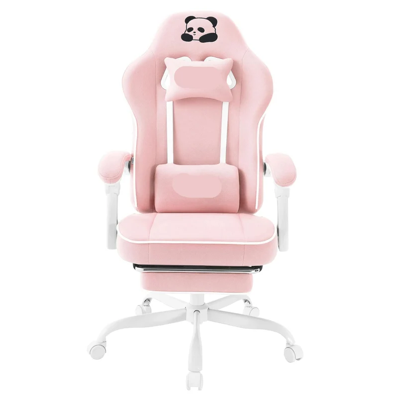 Ergonomische Gaming- En Bureaustoel – Comfortabele Stoel – Mesh Bureaustoel – Met Voetensteun – Verstelbare Kussens – Sterk Metalen Frame - Roze