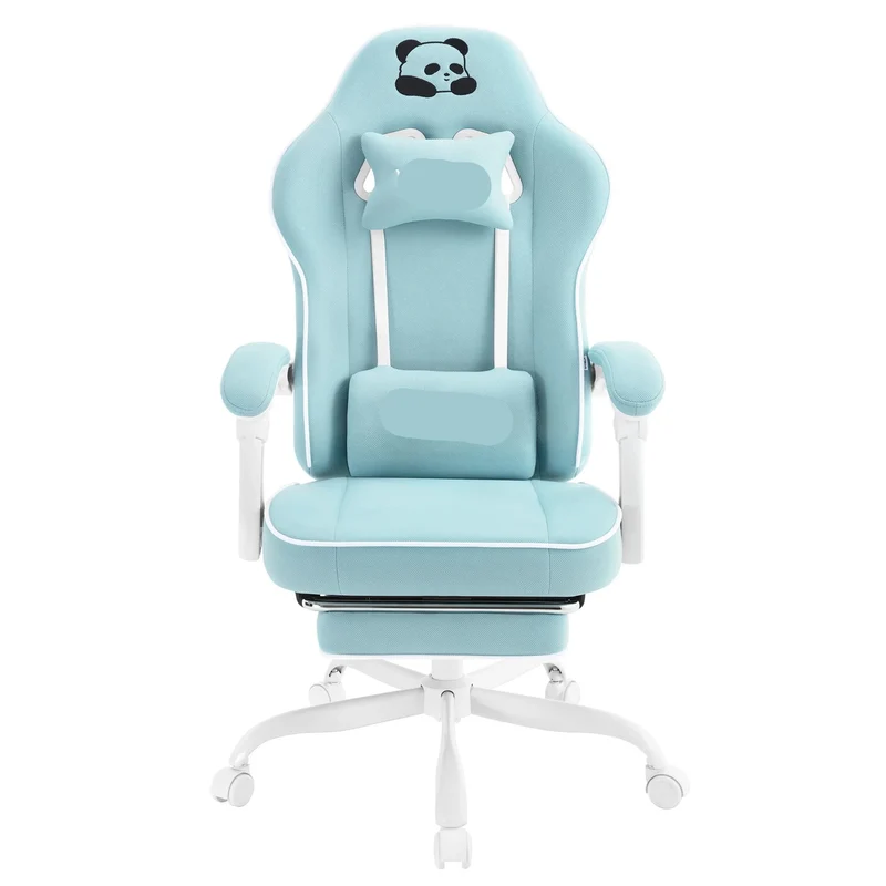 Ergonomische Gaming- En Bureaustoel – Comfortabele Stoel – Mesh Bureaustoel – Met Voetensteun – Verstelbare Kussens – Sterk Metalen Frame - Lichtblauw