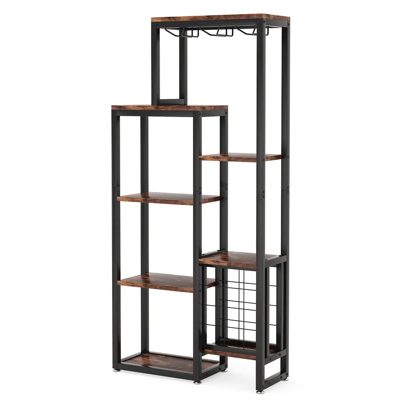 Wijnrek – Wijnhouder – Wijnflessenrek – Glazenhouder – Vloerstaand – 12 Flessen – 3-in-1 Ontwerp - Bruin