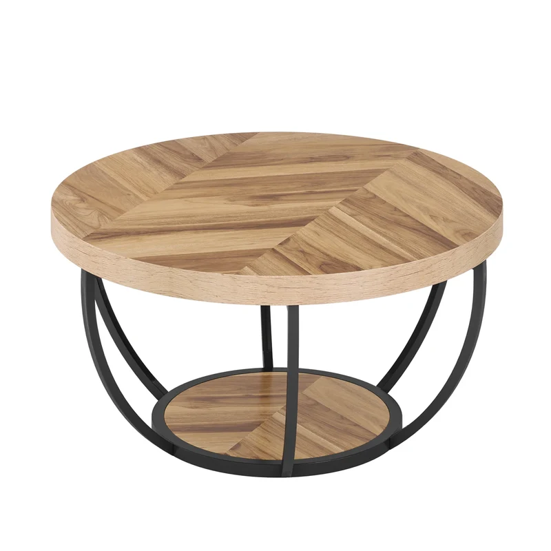Ronde Salontafel – Bijzettafel – Koffietafel – Woonkamertafel – Houten Tafel – 80 Cm Diameter – Stevige Metalen Poten - Bruin