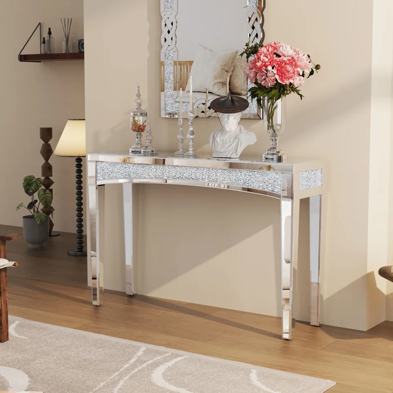 Spiegelconsole Tafel – Haltafel – Sidetable – Make-Up Tafel – Moderne Spiegelafwerking – 120 Cm Breed – MDF En Glas