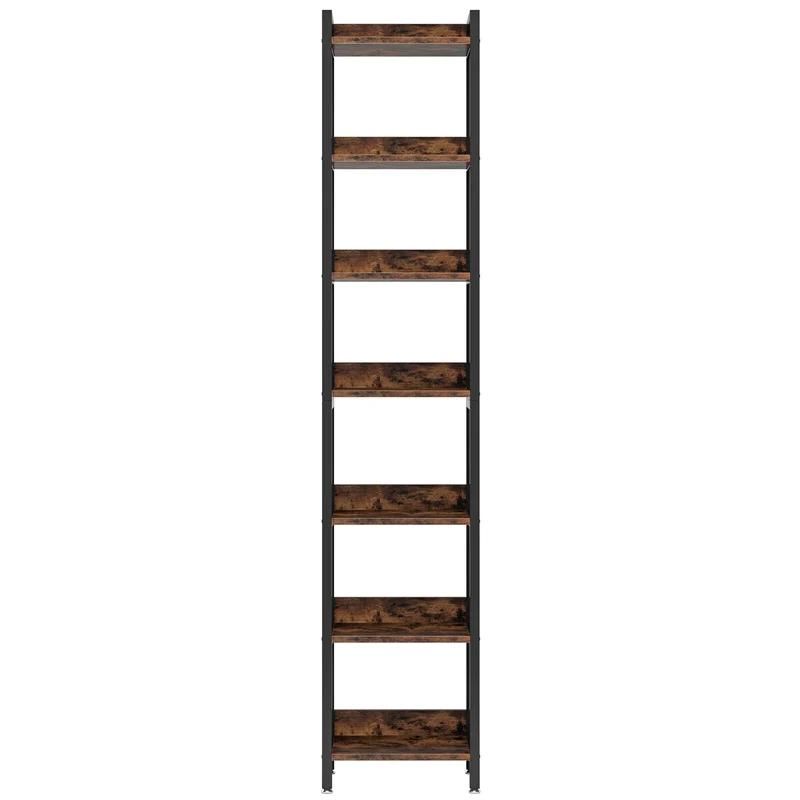 Hoekboekenplank – Smalle Boekenplank – Hoge Kast – Open Planken – 7 Laags – Compact 34 Cm Breed – Stevig Hout Met Metaal
