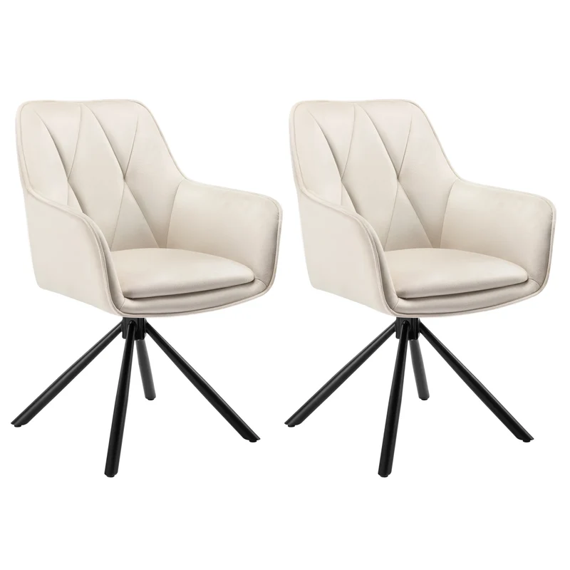 Eetkamerstoelen - Eetstoelen - Keukenstoelen - 2 Stuks - Ergonomische Scandinavische Stijl - met Rugleuning - Voor Keuken - Eetgedeelte - Fluwelen Zitje - Metalen Draaibare Poten - 57.5 x 85.5 x 58.5 cm - Beige