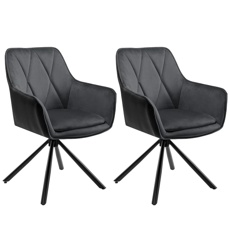 Eetkamerstoelen - Eetstoelen - Keukenstoelen - 2 Stuks - Ergonomische Scandinavische Stijl - met Rugleuning - Voor Keuken - Eetgedeelte - Kunstleer Zitje - Metalen Draaibare Poten - 57.5 x 85.5 x 58.5 cm - Donkergrijs