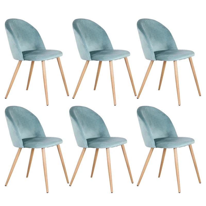 Eetkamerstoelen - Eetstoelen - Keukenstoelen - 6 Stuks - Ergonomische - met Rugleuning - Voor Keuken - Eetgedeelte - Zachte Fluwelen Zitje - Metalen Voeten - 80 x 48 x 43 cm - Groen