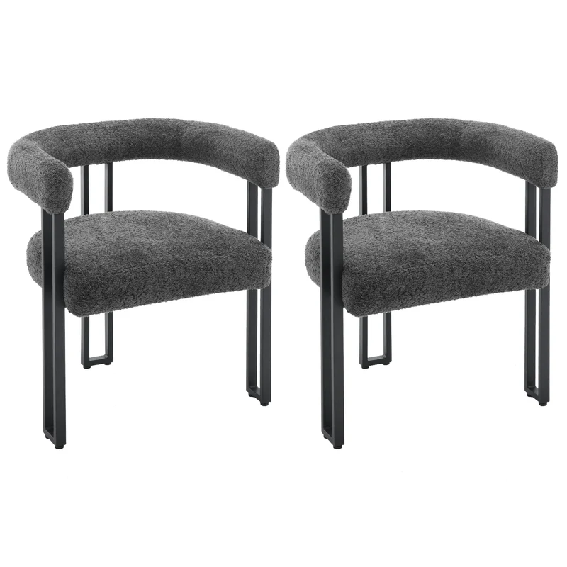 Eetkamerstoelen - Eetstoelen - Keukenstoelen - 2 Stuks - Moderne Stijl - Ergonomische - met Rugleuning - Armleuning - Voor Keuken - Eetgedeelte - Chenille-stof Zitje - Metalen Voeten - 61.5 x 72 x 51.5 cm - Donkergrijs