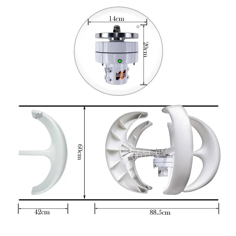 Windturbine - Windmolen - Windturbine Generator - Windenergie - Verticale As - 400W - 12V - met MPPT Controller - 5 Messen - Stille & Efficiënte Energieoplossing - voor Thuisgebruik en Off Grid Systemen - Wit