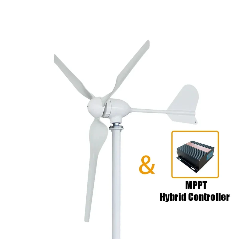 Horizontale Windturbine – Windgenerator – Duurzame Energie – 3000W Vermogen – Aluminium Behuizing – Laag Geluid - 24V - MPPT Hybride Regelaar