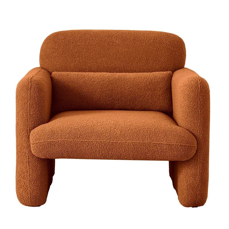 Lamswollen Fauteuil – Lamswol Stoel – Comfortabele Zetel – Scandinavische Fauteuil – Zachte Lamswol Bekleding – Verstelbare Lendensteun - Oranje
