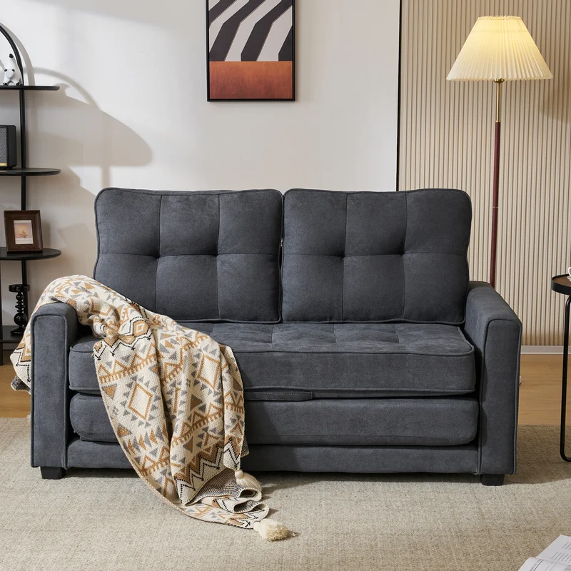 2-Persoons Slaapbank – Bankbed – Logeerbed – Slaapbank Met Opbergruimte – Ademend Katoen – 150 Kg Draagkracht - Donkergrijs