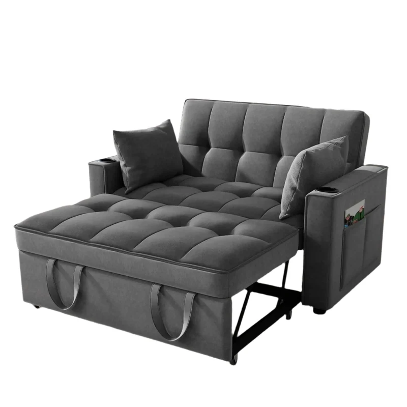 3-In-1 Velvet Slaapbank – Bedbank – Relaxstoel – Slaapbank Met Opbergruimte – Verstelbare Rugleuning – Massief Houtframe – Zachte Kussens