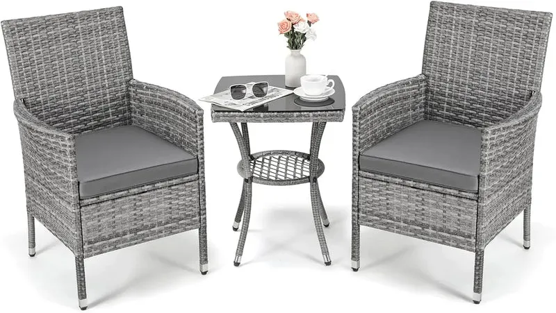 Garden Furniture Balcony Furniture 3 pieces Lounge Table chair Set Conversation Sofa Bistro Set Garden Cushioned Sofa Set