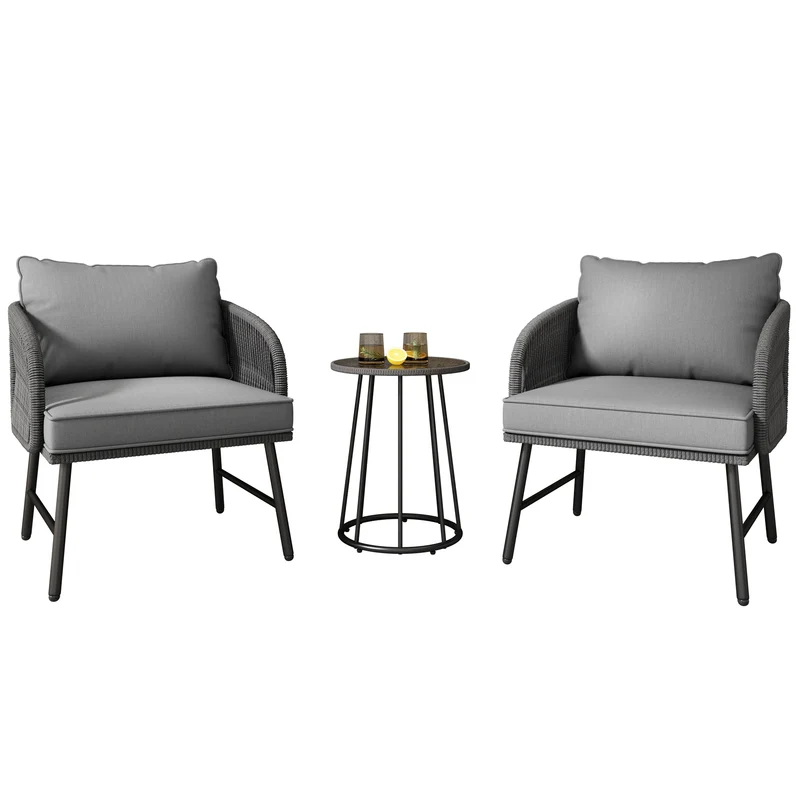 Drie-Delige Tuinset – Buitenset – Balkonset – Lounge Set – Tuinmeubel – Weerbestendig Staal – Handgeweven Rope