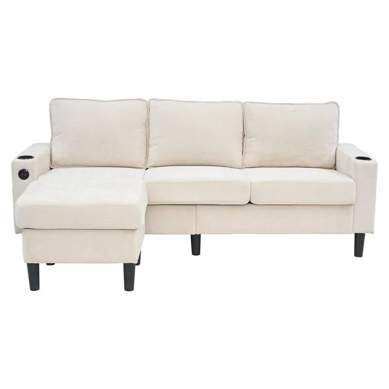 L-vormige Bank – Hoekbank – Zitzakbank – Modulair Sofa – Compact 202x137x80 Cm – Met USB-poorten – Inclusief Voetenbank - Beige