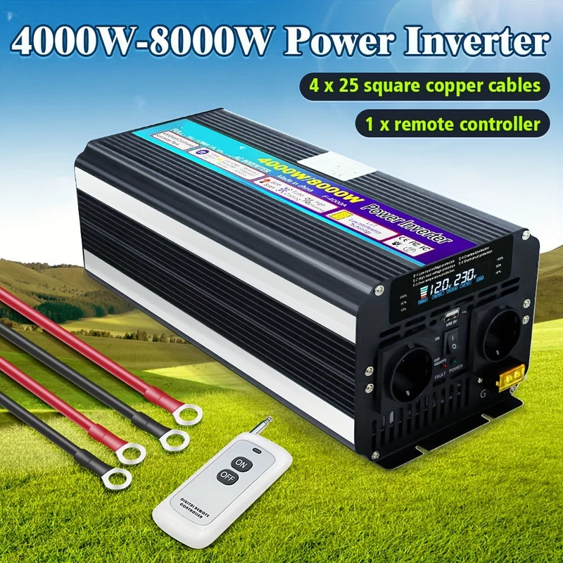 Spanningsomvormer – Omvormer – Stroomomzetter – 12V Naar 230V – 4000W Continu Vermogen – USB Poort – LED Display